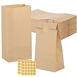 50 Stück Mini Papiertüten Klein mit Aufkleber, 9x18x5.5cm Geschenktüten Braun...