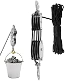 KBIBCK 4-Rollen Flaschenzug Arbeitssparender, Schwerlast Flaschenzug mit 20m...