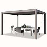 PRIMEYARD Pergola 3x4 m Aluminium Pfosten mit Lamellendach aus Aluminium graue...
