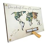Geldgeschenk Hochzeit Weltkarte aus Holz | Einzigartiges Hochzeitsgeschenk für...