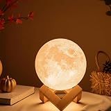 Mydethun Mondlampe 3D 12cm mit Holzständer, dimmbar & USB wiederaufladbar...