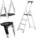 DRABEST Leiter PRO Serie Klapptrittleiter 4 Stufen Trittleiter Stehleiter Alu...
