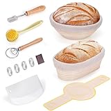Gärkorb Set, Brotkörbchen Set 23cm Runde und 25cm Ovale Brot Gärkörbchen mit...