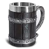 Bierkrüge, Nordic Viking Rune Biergläser Großer Eichen-Bierkrug Kaffeebecher...