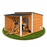 Outentin Hundehütte Isoliert Winterfest XL - Hundehaus mit Flachdach & Terrasse...
