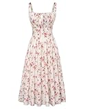 Damen Spaghetti Sun Dress Rockabilly A-Linie Flowy Swing Rokoko Kleid Weiß-Rosa...