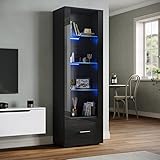 SONNI Glasvitrine mit Led Beleuchtung schwarz/weiß, Hochglanzfront,mit 4...