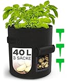 Praknu Kartoffel Pflanzsack 40L - 3er Groß Schwarz Kartoffelsack zum Pflanzen...