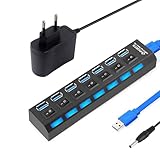 USB Hub 7 Port: Tragbar USB verteiler 3.0+2.0 Einzelnen LED-Netzschaltern fur...