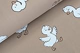 Sommersweat Meterware Gänse - French-Terry Sweatstoff beige - Sweat Stoff,...