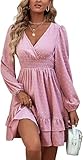 Vangreynve Damen Minikleid V-Ausschnitt A-Linie Kleider Elegant Hohe Taille...