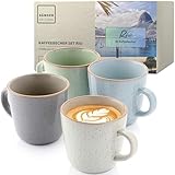 Sänger Rio | Kaffeebecher 4 teilig, Steingut Tassen Set für 4 Personen, Tassen...