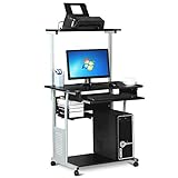 Yaheetech Schreibtisch mit Druckerregal Computertisch schwarz PC Tisch mit 4...