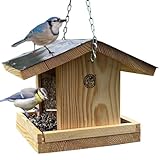 STAFECO Holz Vogelfutterhaus zum Aufhängen wetterfest großes Futterreservoir,...