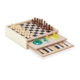 Relaxdays Spielesammlung, 7 Brettspiele aus Holz, Schach, Ludo, Backgammon,...
