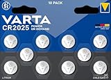 VARTA Batterien Knopfzellen CR2025, 10 Stück, Power on Demand, Lithium Coin,...