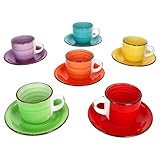 MamboCat 6er Set Uni bunt Cappuccinotassen mit Untertassen I 200 ml I große...