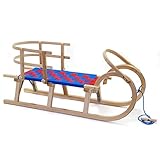 HolzFee Baran S-Plus 110 BR Hörnerschlitten mit Gurtsitz Blau - Rot mit Lehne