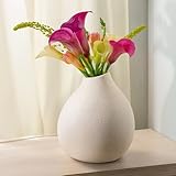 Praknu Keramik Vase Weiß Groß 19cm Hoch - Bauchige Form mit Sandtextur -...
