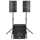 Vonyx VX1218BT - PA Anlage Komplettset, 2.1 Aktiv Lautsprecherboxen 1200 Watt,...