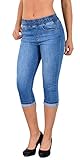 ESRA Damen Capri Jeans Hose Damen Caprihose Jeanshose mit Gummibund Caprijeans...