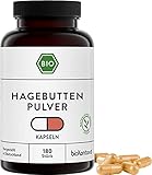 Hagebutten Pulver Kapseln BIO | 180 Stück vegane Kapseln | Hagebuttenpulver -...