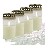 Candelo 4er Set Premium Grabkerzen mit Deckel - Weiß Tagebrenner 54 Std -...