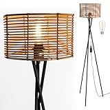 Osasy Stehlampe Dimmbar Holz mit Rattan schirm, Dimmbar Design standlampe,...