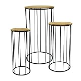 Spetebo Pflanzsäule aus Holz und Metall schwarz - 3er Set - Beistell Tisch...
