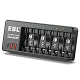 EBL Akku Ladegerät für AA AAA 9V Akkus mit Type C & USB Ausgang, 8-Ladefach...