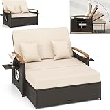 GYMAX 3 in1 Rattan Sofabett Gartenliege, Doppel Sonnenliege mit ausziehbarer...