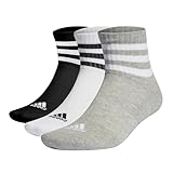 adidas Unisex 3-Stripes Cushioned Sportswear Mid-Cut Socks 3 Pairs, Medium Grey...