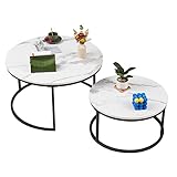 Soayone Couchtisch Rund 2er Set, Weiß Marmor Couchtisch mit Schwarz...