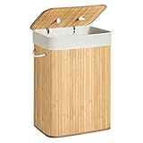SONGMICS Wäschekorb mit Deckel, 72 Liter, Wäschesammler aus Bambus, faltbar,...