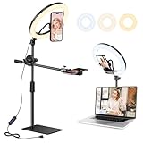 10 Zoll LED Ringlicht mit Stativ Handy, Overhead Stativ Handy mit Ringlicht,...
