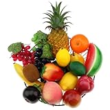 Meiwlong 18pcs Künstliches Obst Plastik Obst Deko Künstlich Apfel Weintrauben...