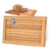 Brotschneidebrett Made in EU mit Krümelgitter & Griffmulden aus Buchenholz...