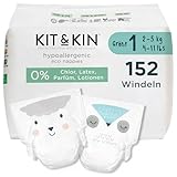 Kit & Kin Premium Öko-Windeln Größe 1 für Neugeborene (2-5 kg) 152 Windeln,...
