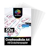 OfficeTree 50 x Overheadfolie A4 - OHP Folien glasklar - Folie für Laserdrucker...