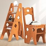 DFENG Klappbarer Bibliotheksleiter Stuhl Aus Massivholz, Faltbarer 4 Stufen...