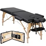 Yaheetech Massageliege Mobile Massagetisch mit Holzfüßen 2 Zonen Tragebares...