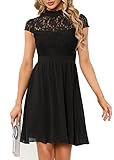 HOMEYEE Damen Elegant Kurzarm Blumen Spitze Abendkleid für Hochzeit Rockabilly...