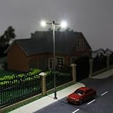 H0 kompatibles Set mit zehn LED-Doppel-Peitschenlampen mit flexibler Höhenverstellung (max. 104 mm) und erforderlichen Serienanschlusswiderständen