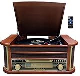 Nostalgie Holz Musikanlage | Kompaktanlage | Plattenspieler | Bluetooth | Retro...