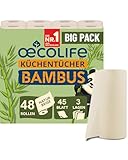 œcolife Küchentücher BAMBUS, 48 Rollen, 45 Blatt pro Rolle, 3-lagig,...