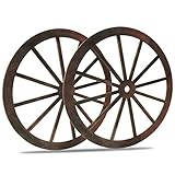 YiYa 2 Stück 30CM Wagenrad Holz Wagen Dekorad Holz-Wagenrad-Dekor Vintage...