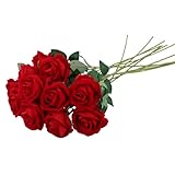 QWORK® 12 Stück Künstliche Rosen, Rote Rosen, Kunstrosen Blumen mit Langen...