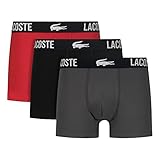 Lacoste Mens Branded Cotton Pack 3 Boxershorts - Schwarz/Font Rot - L