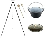 Grillplanet® Set 15 L Gulaschkessel mit Dreibein schwarz 1,80 m und Deckel (15...