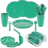 LS-LebenStil Camping Geschirr Set 31-teilig Grün Picknickkorb Picknick-Set für...